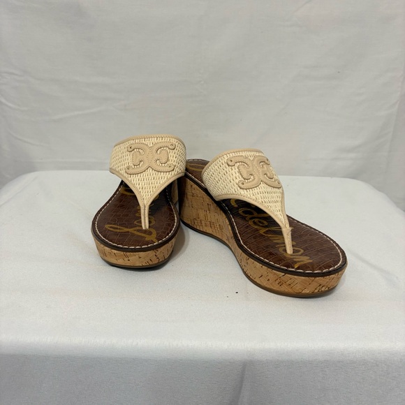 Sam Edelman Ruth wedge thong sandals in linen raffia with a cork platform. - Picture 2 of 10